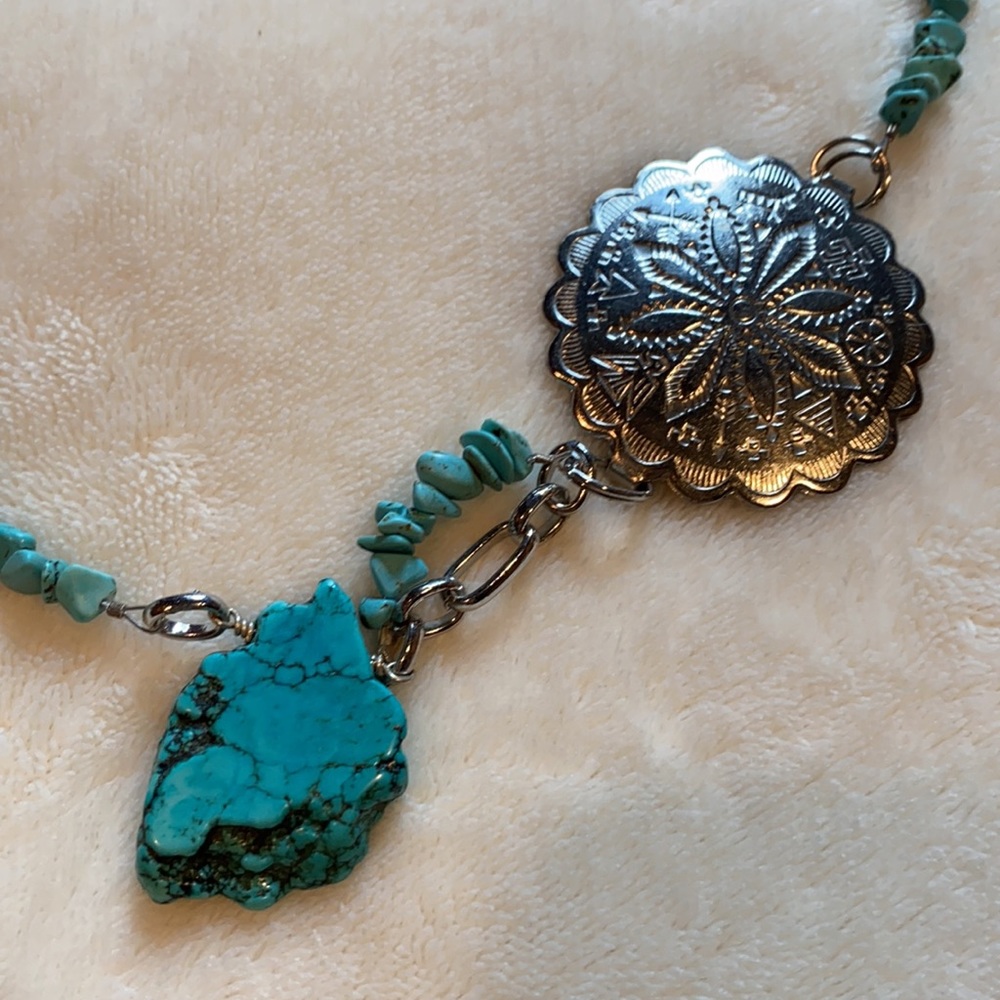 Handmade Rustic Turquoise Necklace - Picture 2 of 4